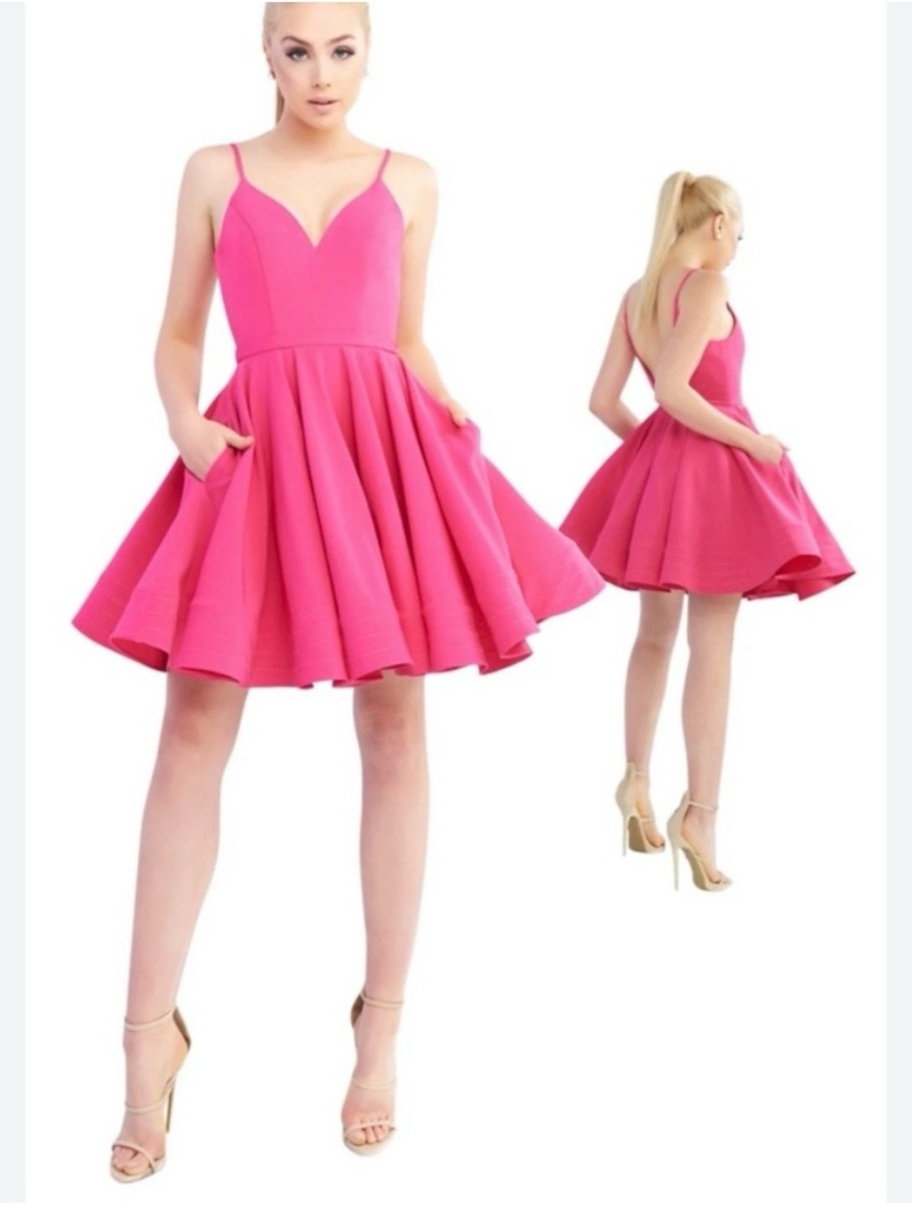 Mac Duggal Hot Pink Fit-and-Flare Spaghetti Strap Party Homecoming Dress Sz 14